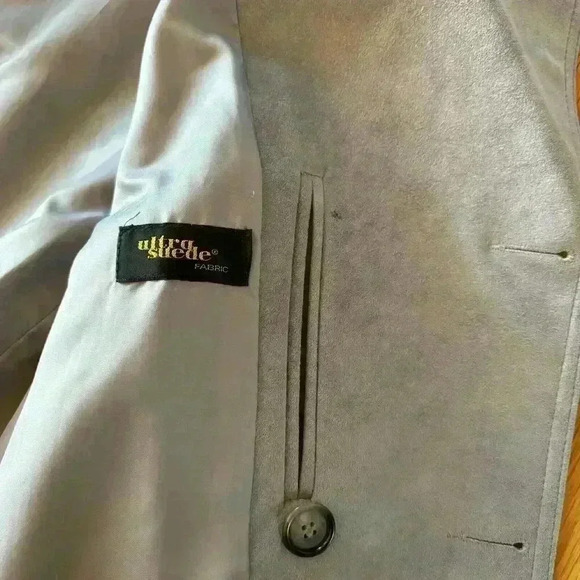 Jeffrey Bank for Lakeland Alcantara Grey Suede  Trench Coat 46L Vintage‎ 1990 - Picture 13 of 14